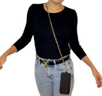 Leather Chain Cross-Body Phone Strap