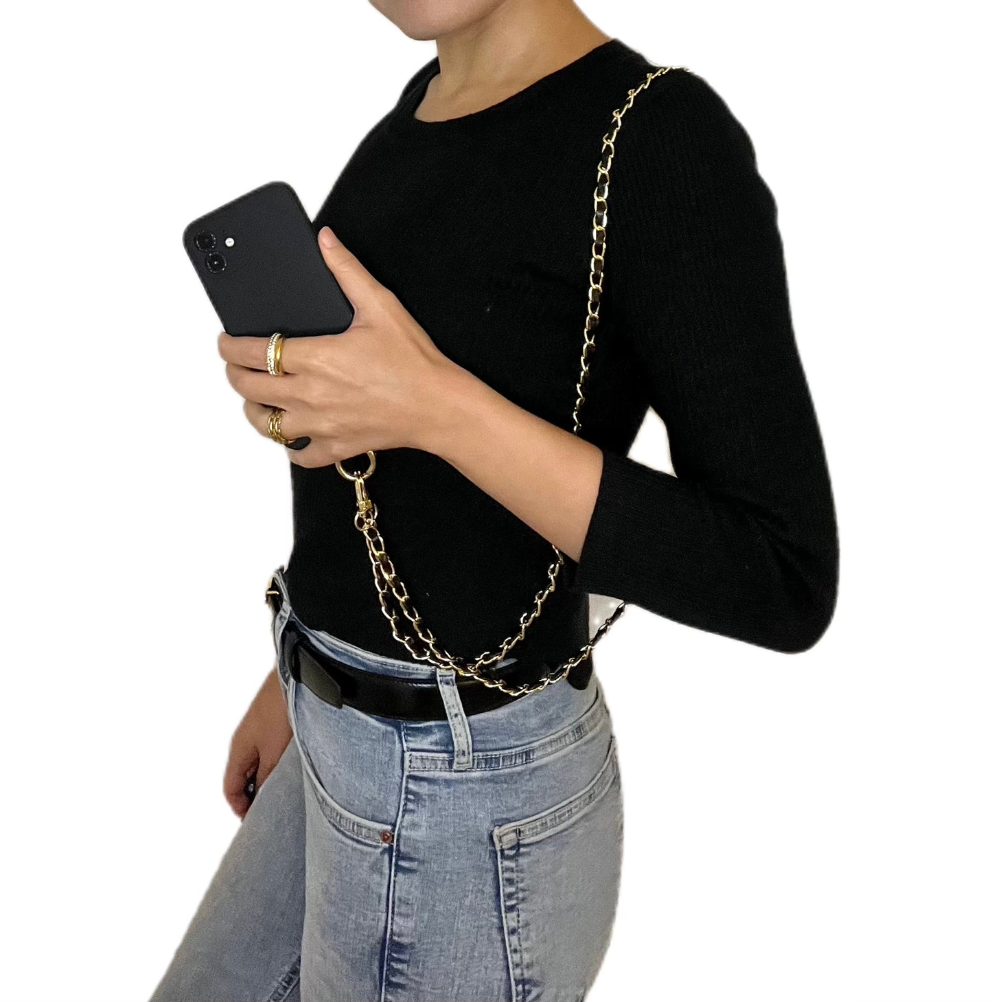 Leather Chain Cross-Body Phone Strap