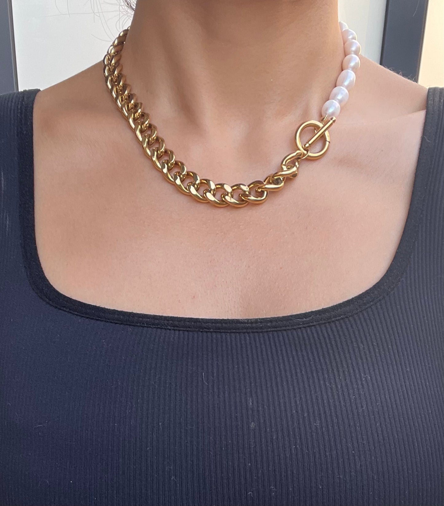 Collier de perles et chaîne Evelyn